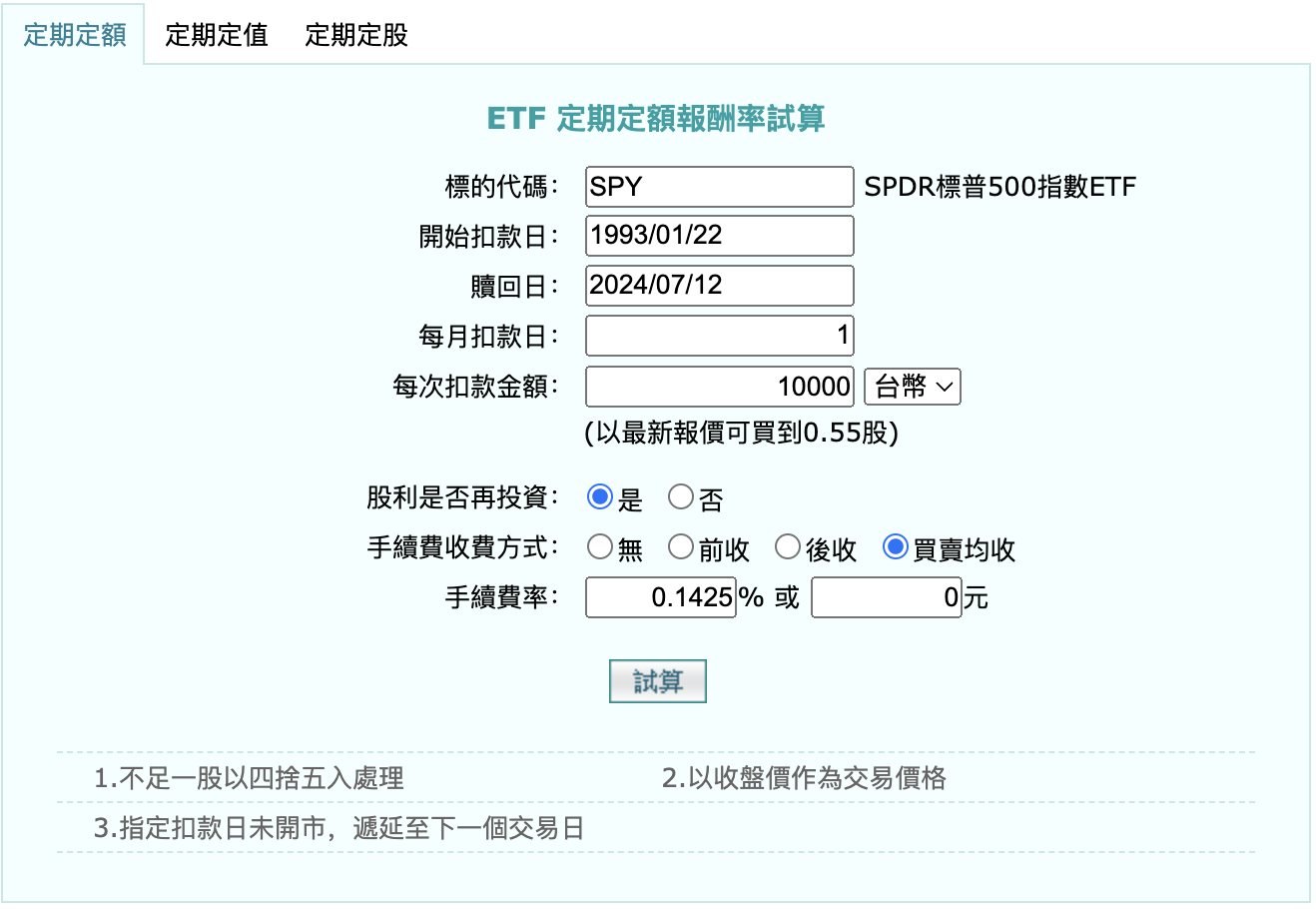 S&P500 ETF投資報酬率試算